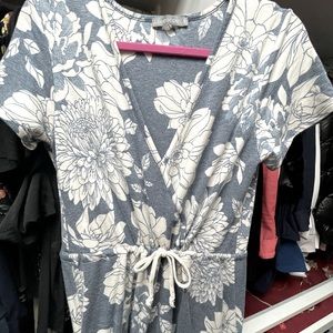 COPY - Maxi Long Dress, dusky blue, chrysanthemum print